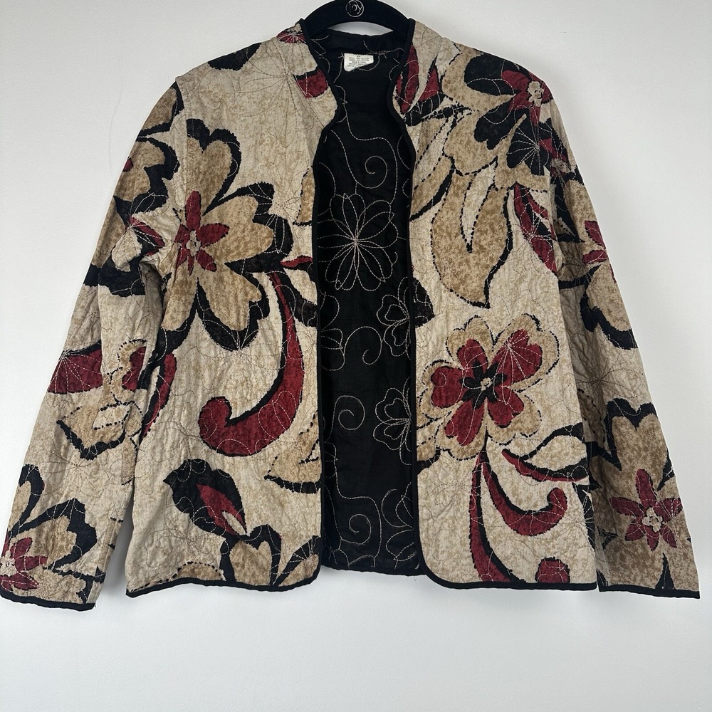 Alfred Dinner Vintage Women's Quilted Open Jacket Size 6‎ Petite Embroidered